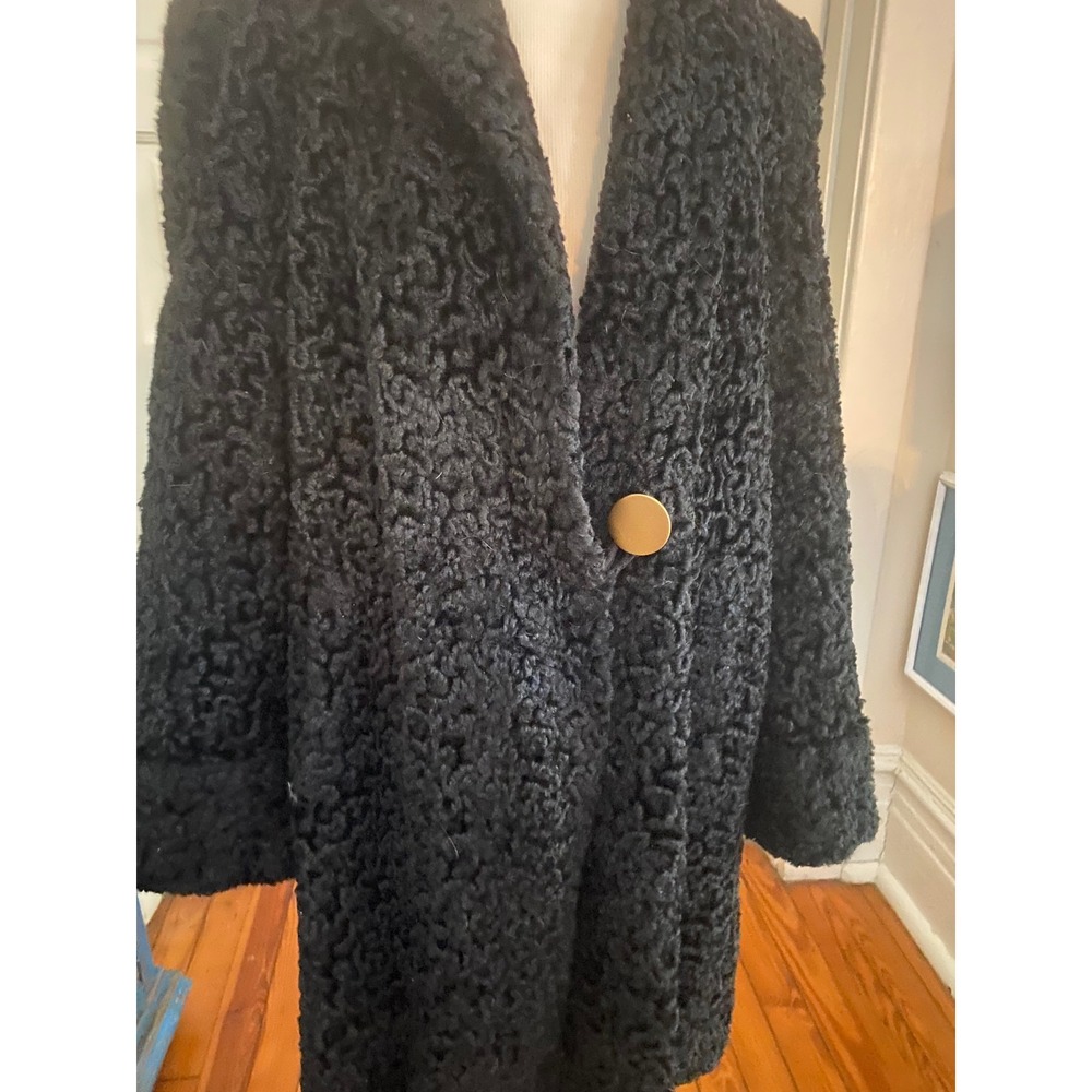 50 VTG Black Persian Lamb Fur Coat luxury old money rockabilly - Picture 4 of 12